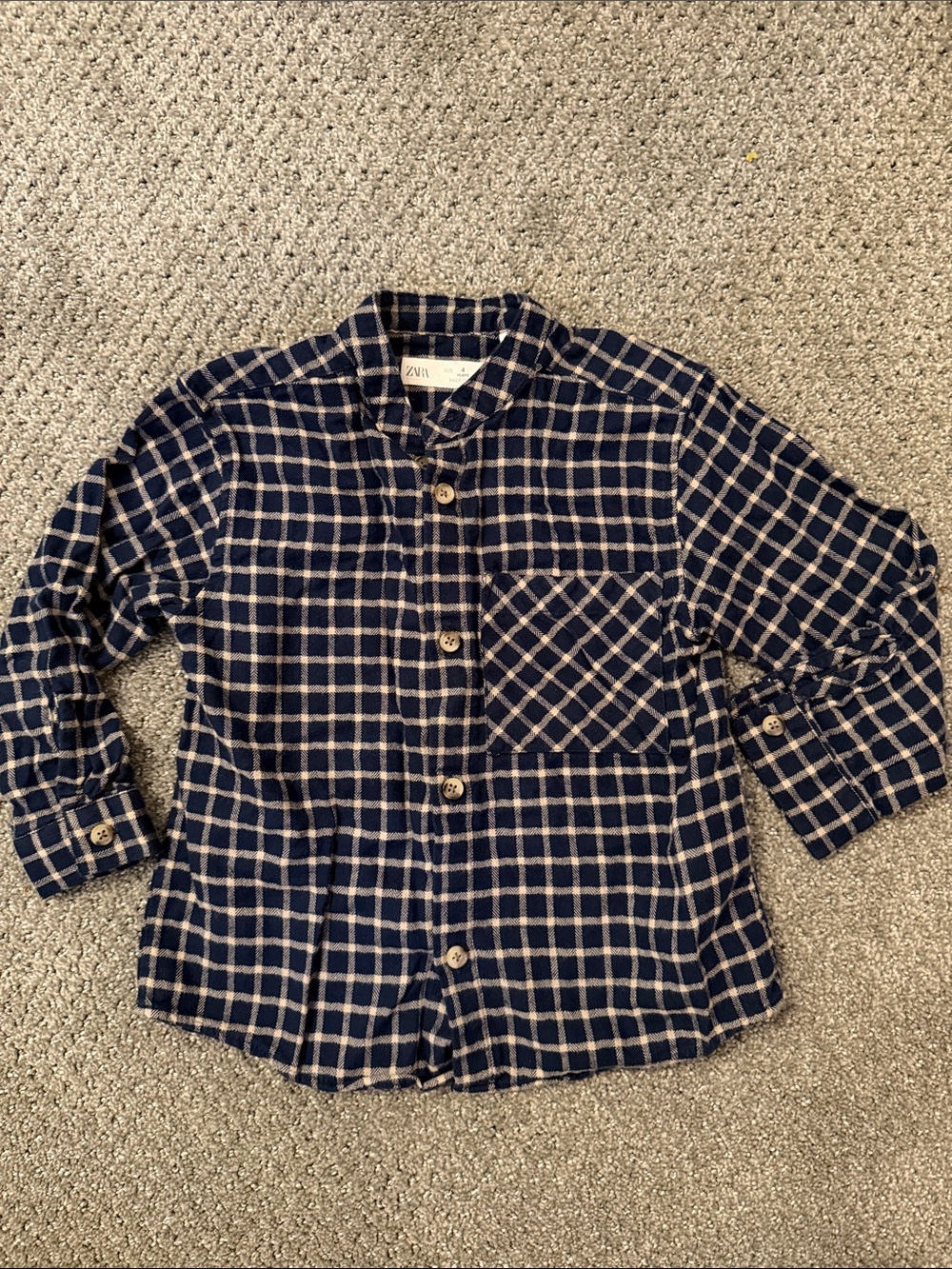 Kids Zara Navy and White Plaid Button-Down Shirt